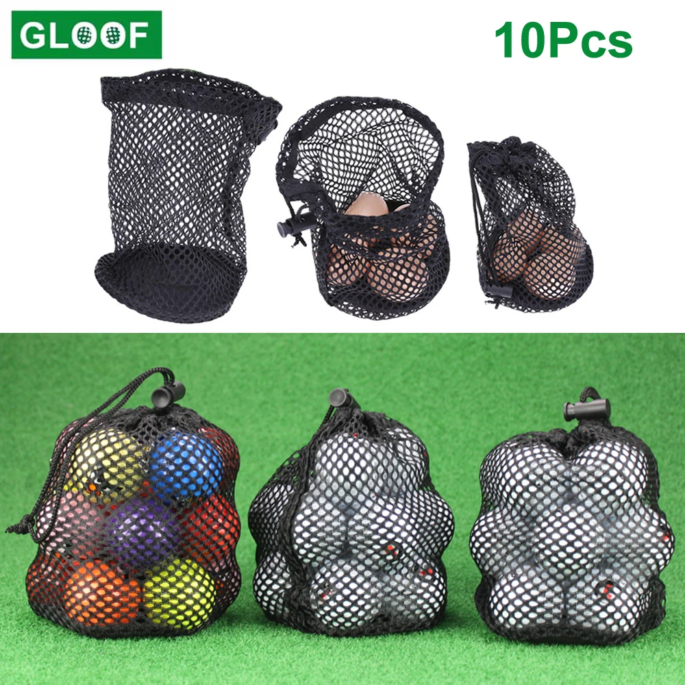 10Pcs/Lot Golf Ball Bags with Sliding Drawstring Cord, Black Mesh Bag for Golf Tennis Balls Toys Diving, Can Hold 16 Golf Balls