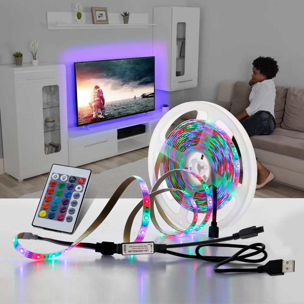 Imagem -03 - Usb Conduziu a Luz de Tira 1m 2m 3m 4m 5m Branco Morno Branco Rgb Led Strip 2835 tv Decoracion de Iluminação de Fundo Luzes de Fadas. 5v