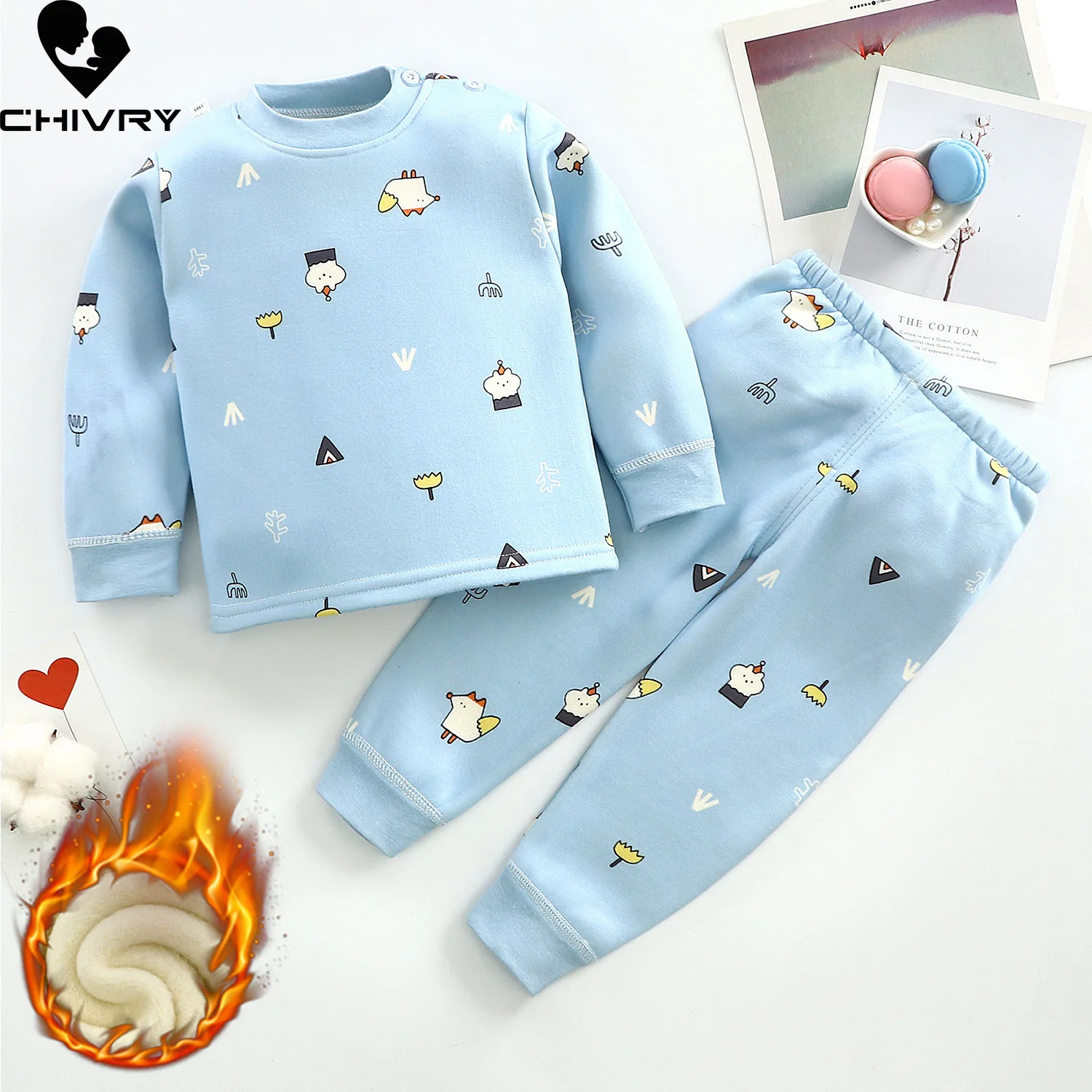 Neue 2021 Kinder Jungen Verdicken Pyjama Sets Cartoon Oansatz Tops mit Hosen Baby Mädchen Herbst Winter Weichen Warmen Schlaf Kleidung sets