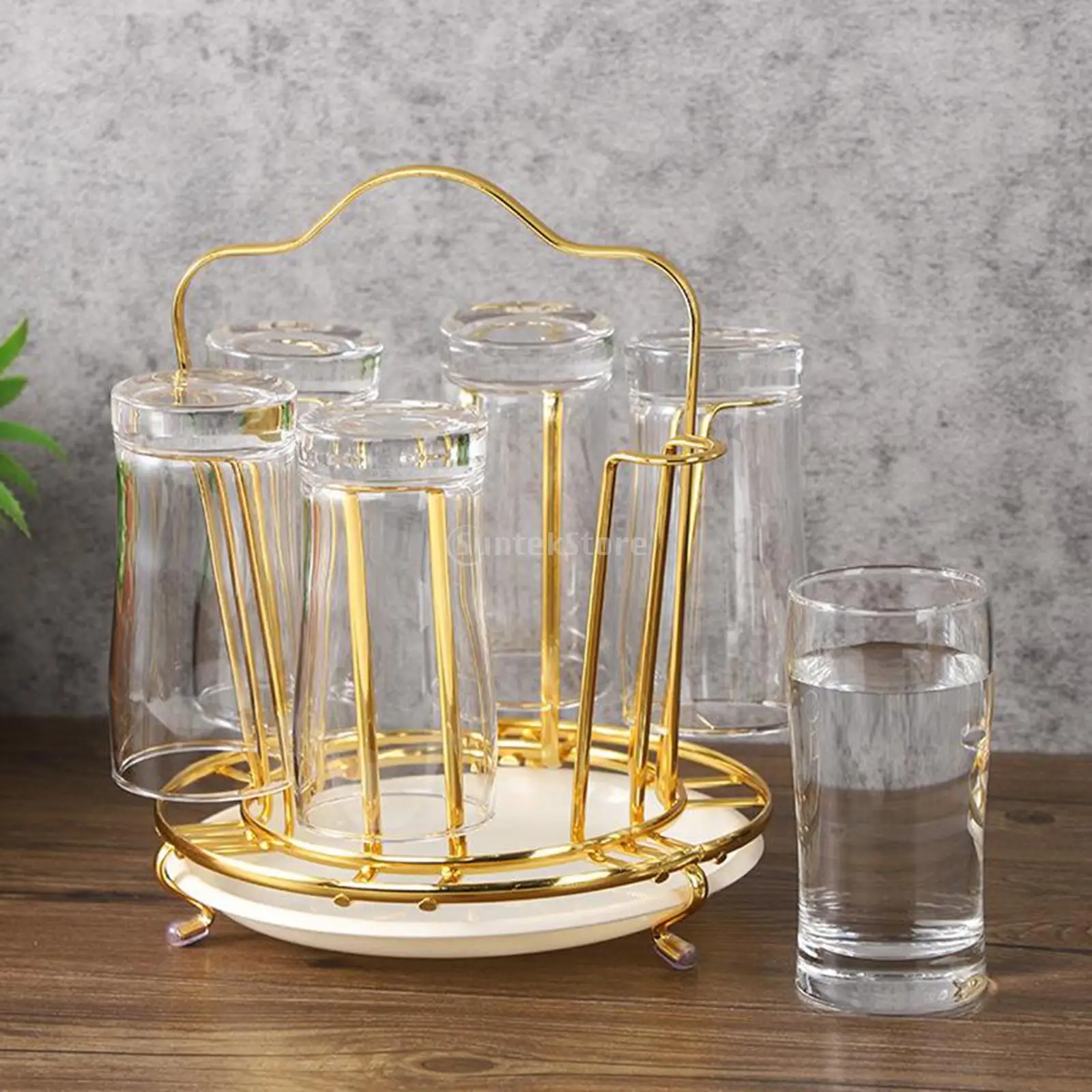 Minimalist Golden Cup Drying Rack Stand Iron 6 Cups Drainer Holder Mugs Tree Coffee Cup Napkin Holders Bottle Drying Rack