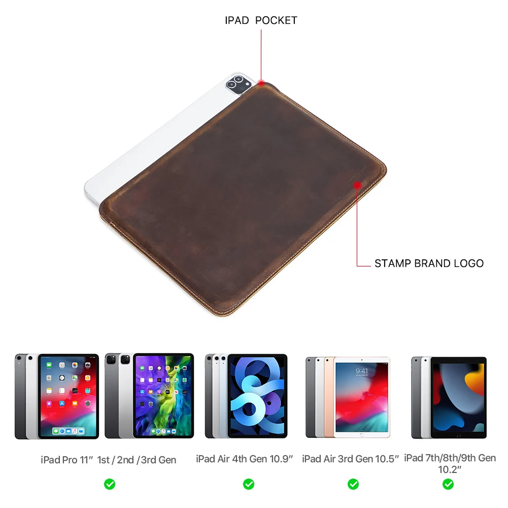 Cowhide Sleeve Cover for iPad Pro 11 Case iPad Air 3 4 Air 5 10.9 Case for iPad 7th 8th 9th 10th Generation Leather Case 10.2