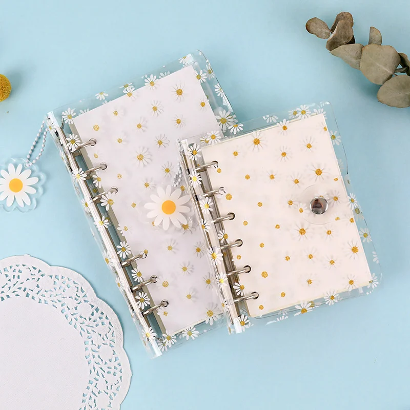 

A7/A6 Cute Daisy Spiral Binder Notebook Agenda Cover with Storage Bag Kawaii Transparent School Diary Journal Planner Stationery