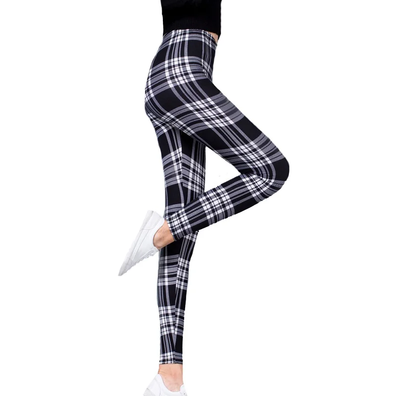 Women Grid Print Plaid Leggings Female Fitness Leggins Lady Slim Pencil Pants Push Up High Elastic Waist Sexy Trousers Red Black