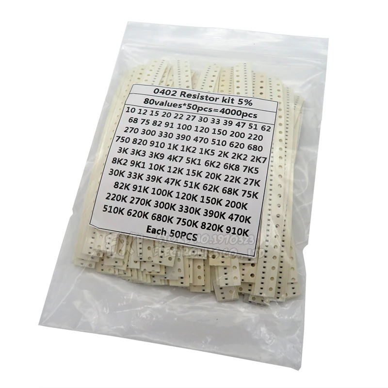 4000PCS 0402 SMD Resistor Kit Assorted Kit 10ohm-1M ohm 5% 80valuesX 50PCS=4000PCS Sample Kit 0805 0603 1206 2512 1210