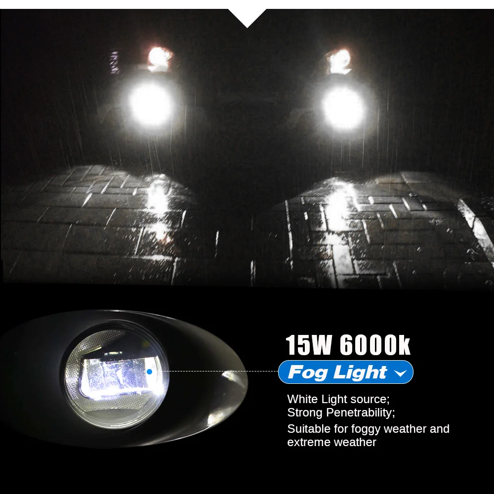 Buildreamen2 2 X Car LED Projector Fog Light + Daytime Running Lamp DRL White 12V High Bright For Nissan X-Trail T31 2007-2013