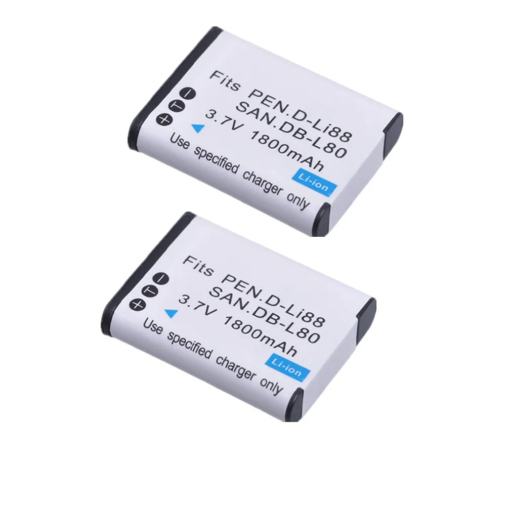 2Pcs DB-L80 D-LI88 DB-L80A D LI88 Camera Battery for Sanyo VPC-CG10 CG20 VPC-CG88 CG100 DB-L80AU for Pentax Optio P70 H90 W90