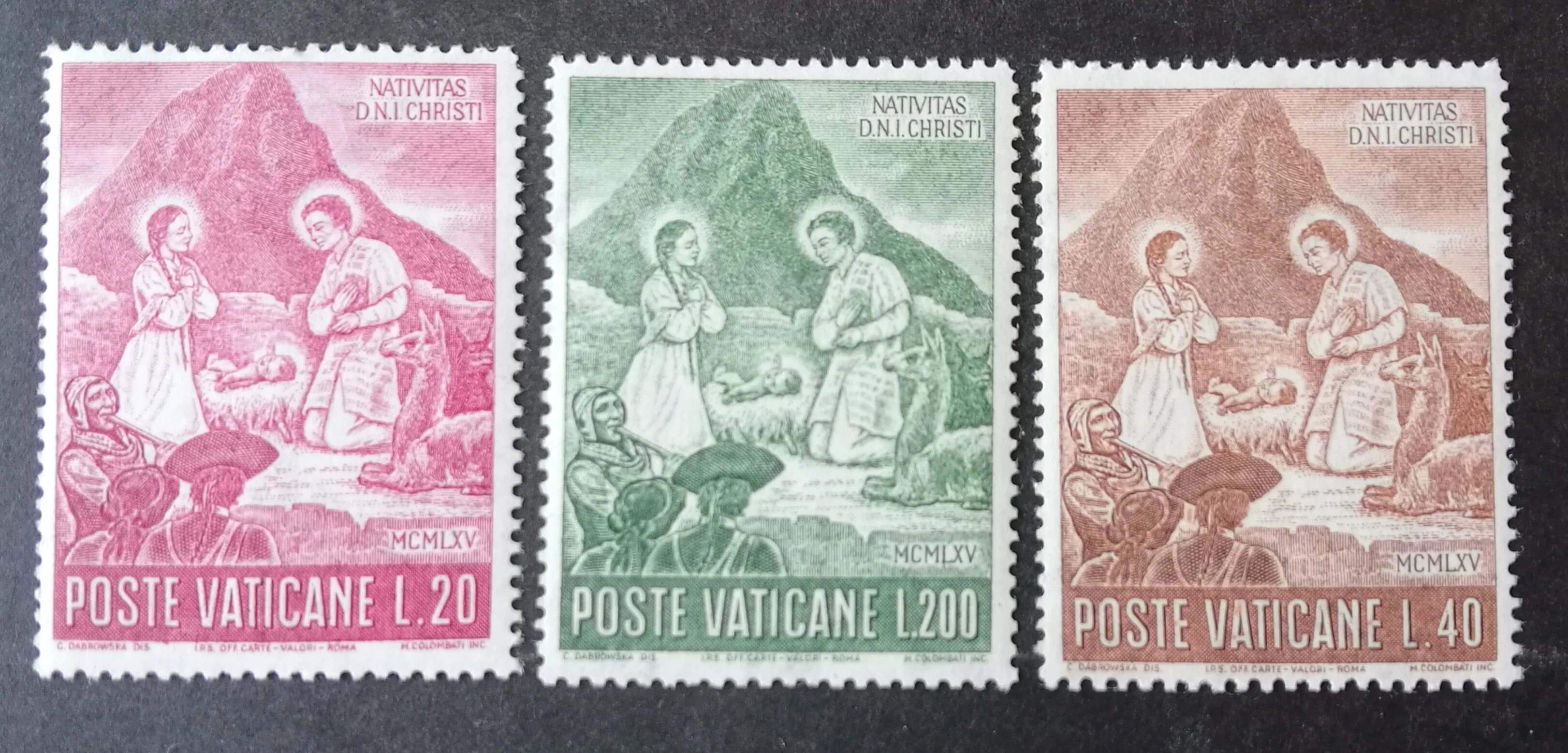 3Pcs/Set New Vatican Post Stamp 1965 Peru's Holy Family Doll Painting Engraving Stamps MNH