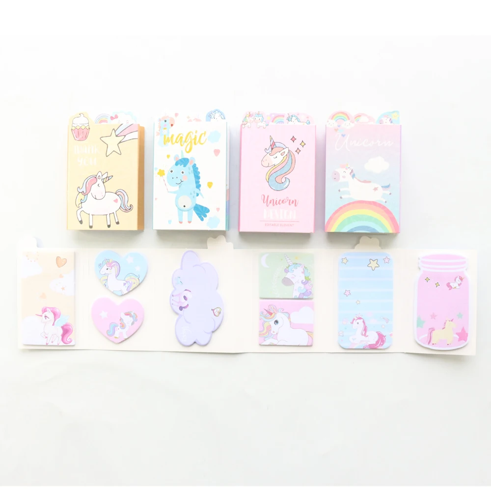 Domikee cute kawaii Korean unicorn series sticky memo pad book cartoon school kids self-adhesive label note pad gift stationery