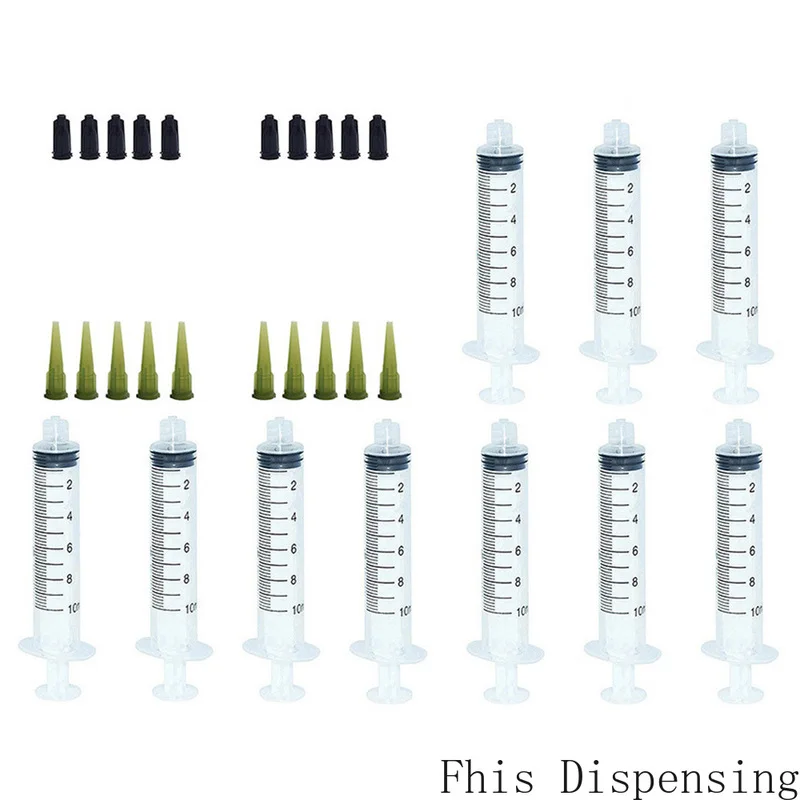 10ml 10cc Syringe 14G Plastic Tapered Dispensing Tips and Caps Pack of 10