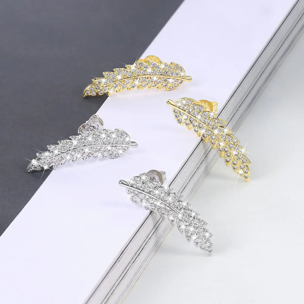 ZHOUYANG Stud Earrings For Women  Delicate Feather & Leaf Shaped Gold Color-Colour Party Daily GiftFashion Jewelry KAE060