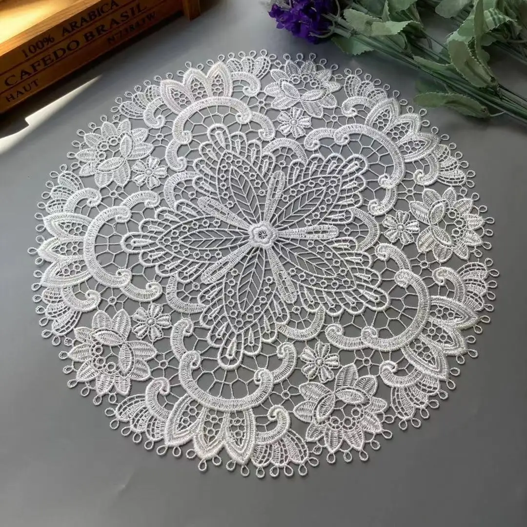 2 pcs White Hollow Out Rose Embroidered Flower Mesh Lace Ribbon Applique Trims for Covers Curtain Home Textiles Sewing Fabric