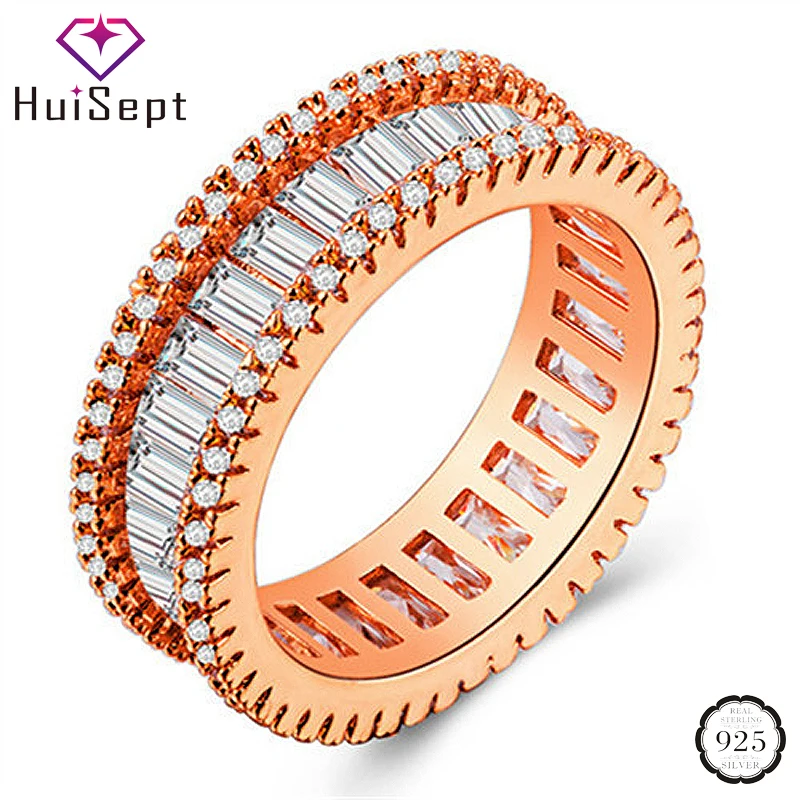 

HuiSept Elegant Silver 925 Jewelry Ring with Zircon Gemstone Finger Rings Ornaments for Women Wedding Party Engagement Gifts