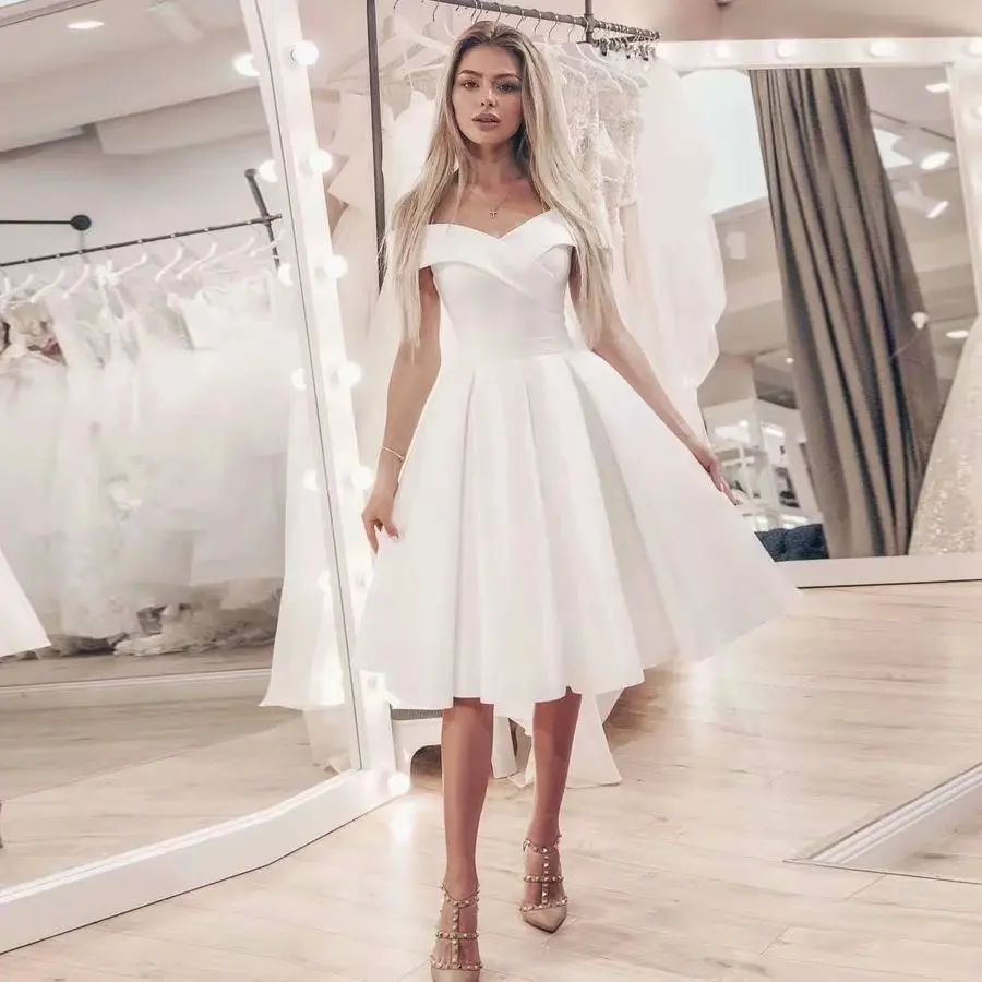 Robe de Mariée Courte en Satin Simple, Longue Éducative, pour Future Mariée, MF0033