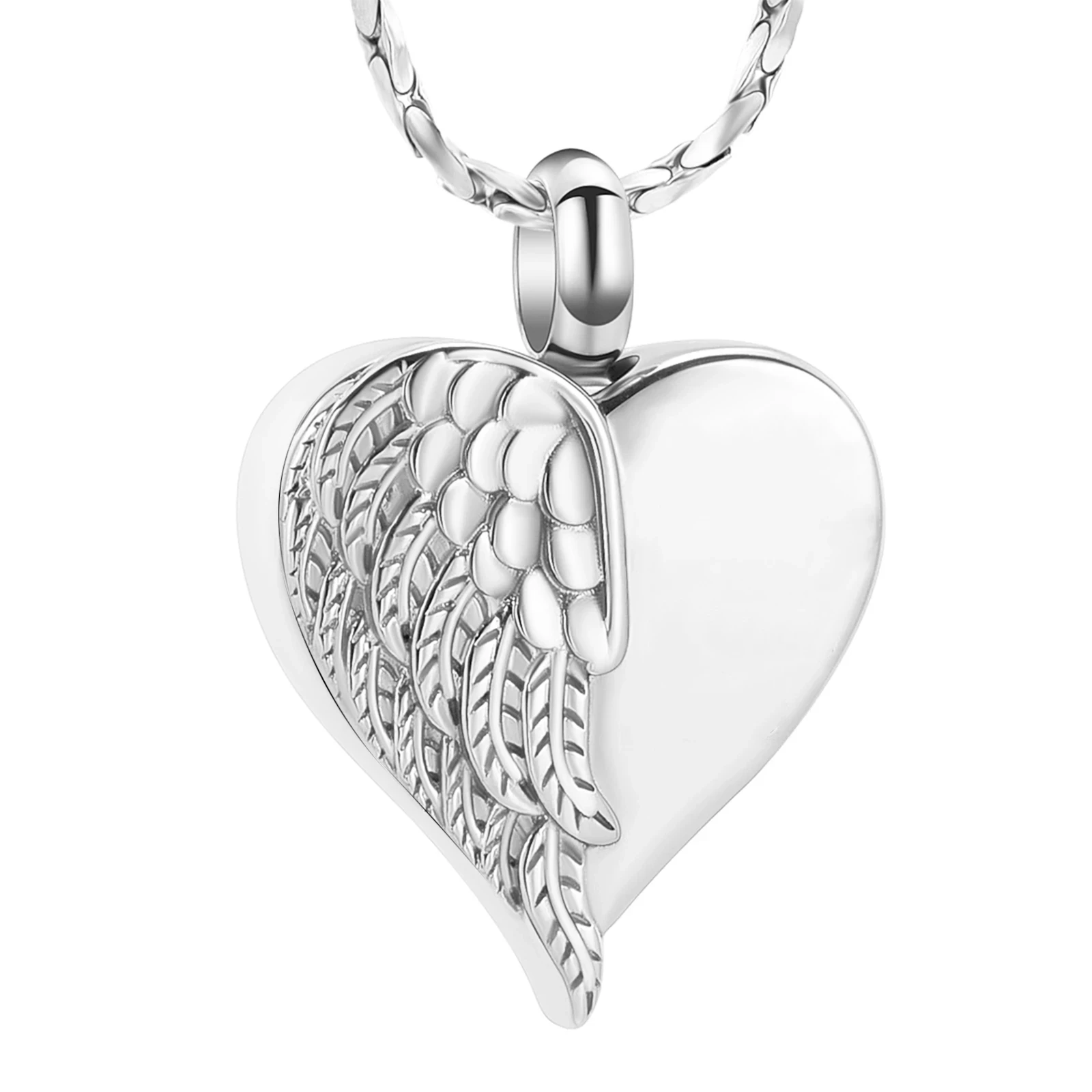 

Blank 316L Stainless Steel Angel Wing Heart Cremation Jewelry For Ashes Of Loved Ones Memorial Urn Necklace Pendant Keepsake