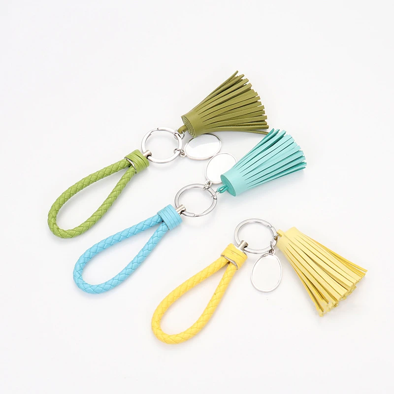 

Free shipping 15pcs/lot new blank sublimation leather rope tassel key chainheat transfer printing blank consumables DIY gifts