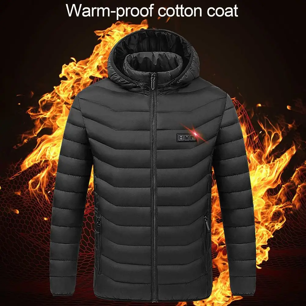 3 Speed Temperature Heated Hooded Jackets Vest Down Cotton Outdoor Coat USB Electric Heating Winter Thermal Warmer Veste Hombre