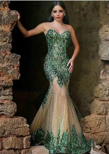 Vestido de baile estilo sereia, vestido de celebridade com decote saudita, lantejoulas de tule de alta qualidade