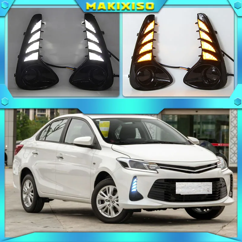 

1 Pair Car Daytime Running Light Turn Signal Light 2-Color DRL LED Fog Lamp For Toyota Vios 2020 2021