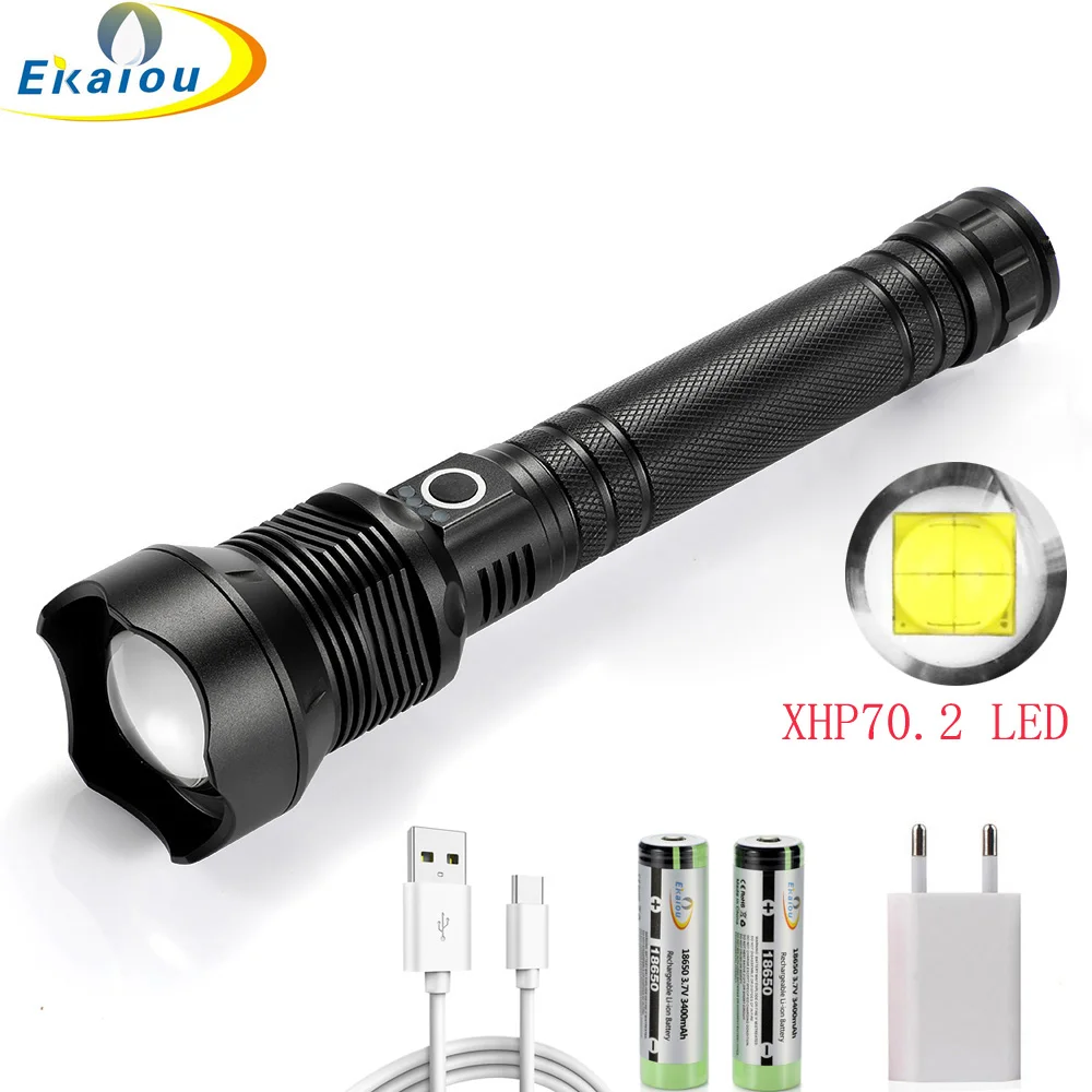 XHP70 .2 USB Zoom LED Flashlight 3 Modes Rechargeable Water Resistant Handheld LED Torch For Camping Outdoor Emergency