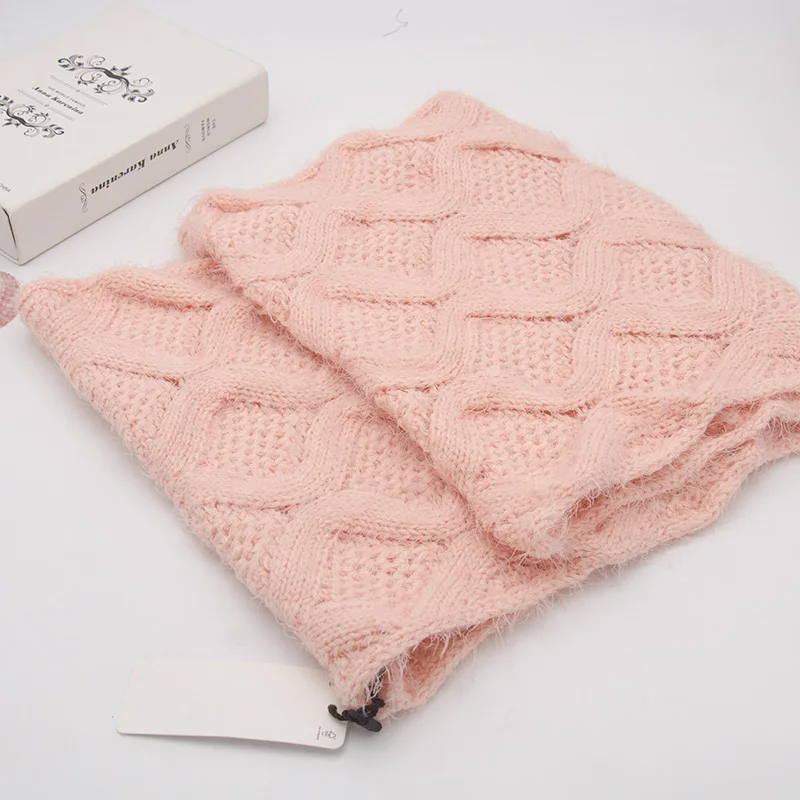 Chunky Circle Knitted Scarf for Women Thick Snood Acrylic Ring Pink Neckerchief for Lady Warm Winter Scarf