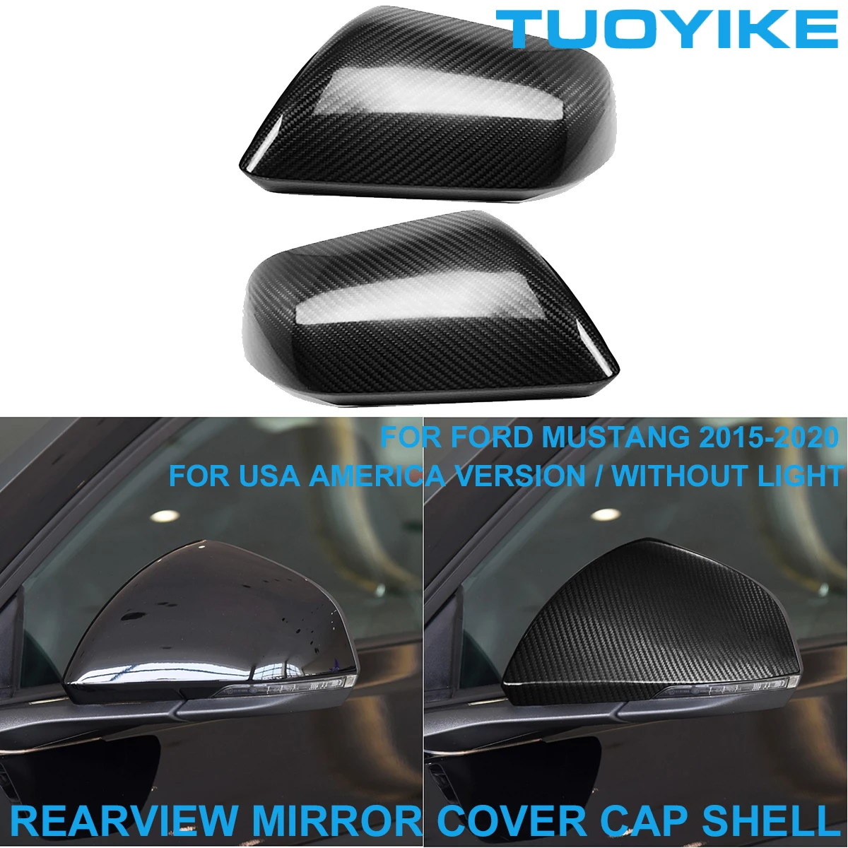 

LHD RHD Car Styling Real Dry Carbon Fiber Rearview Rear Side Mirror Cover Cap Shell Trim For Ford Mustang America Version 15-20