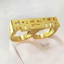 Trendy Custom Name Ring Gold Personality Hip Hop Numbers Ring two Fingers Women Fashion Punk Letter Ring Gift
