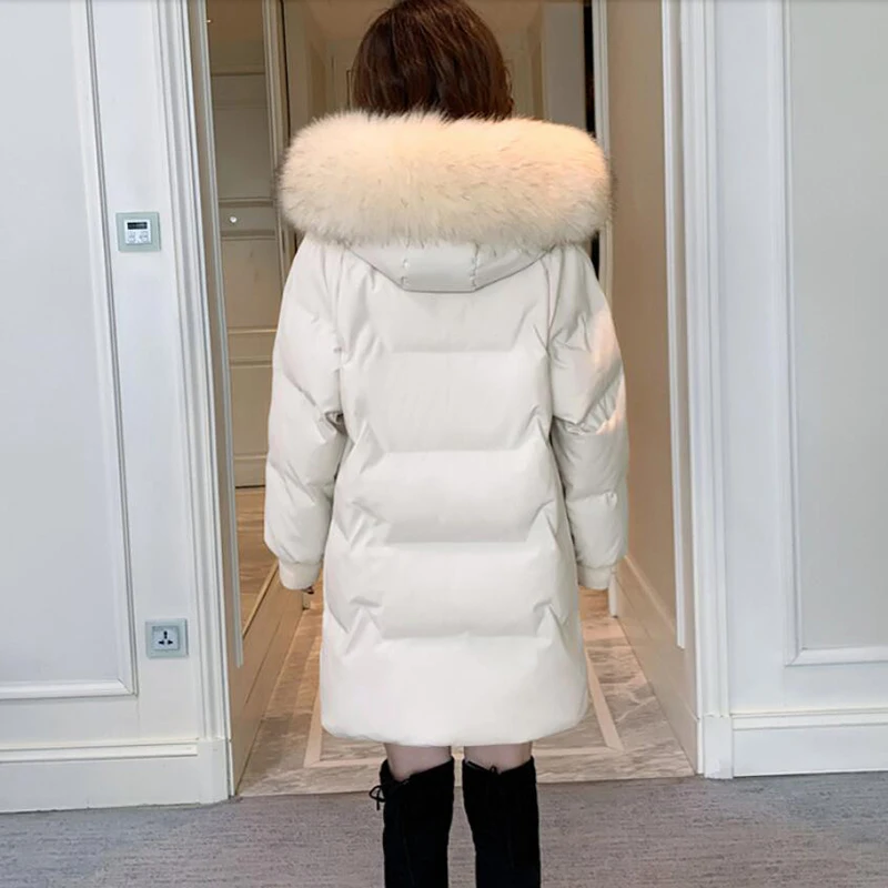 جديد الشتاء أسفل السترات القطنية النساء الثلوج ارتداء معطف موضة سميكة الدافئة معاطف منتصف طول مبطن مقنعين سترة ملابس خارجية السيدات #2