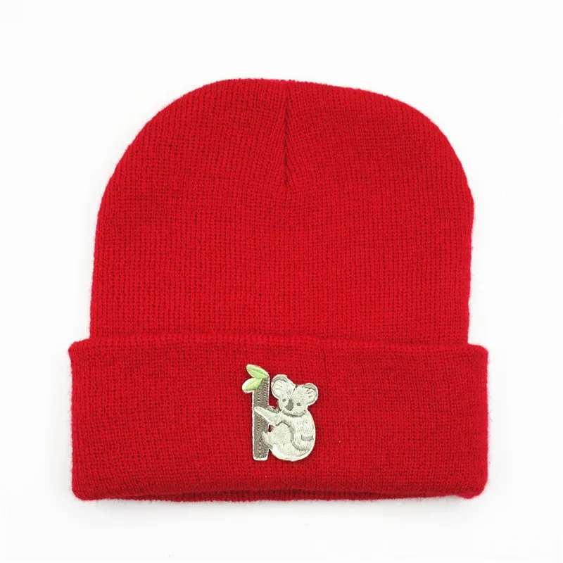 Cotton Sloth Animal Embroidery Thicken Knitted Hat Winter Warm Hat Skullies Cap Beanie Hat for Men and Women 237