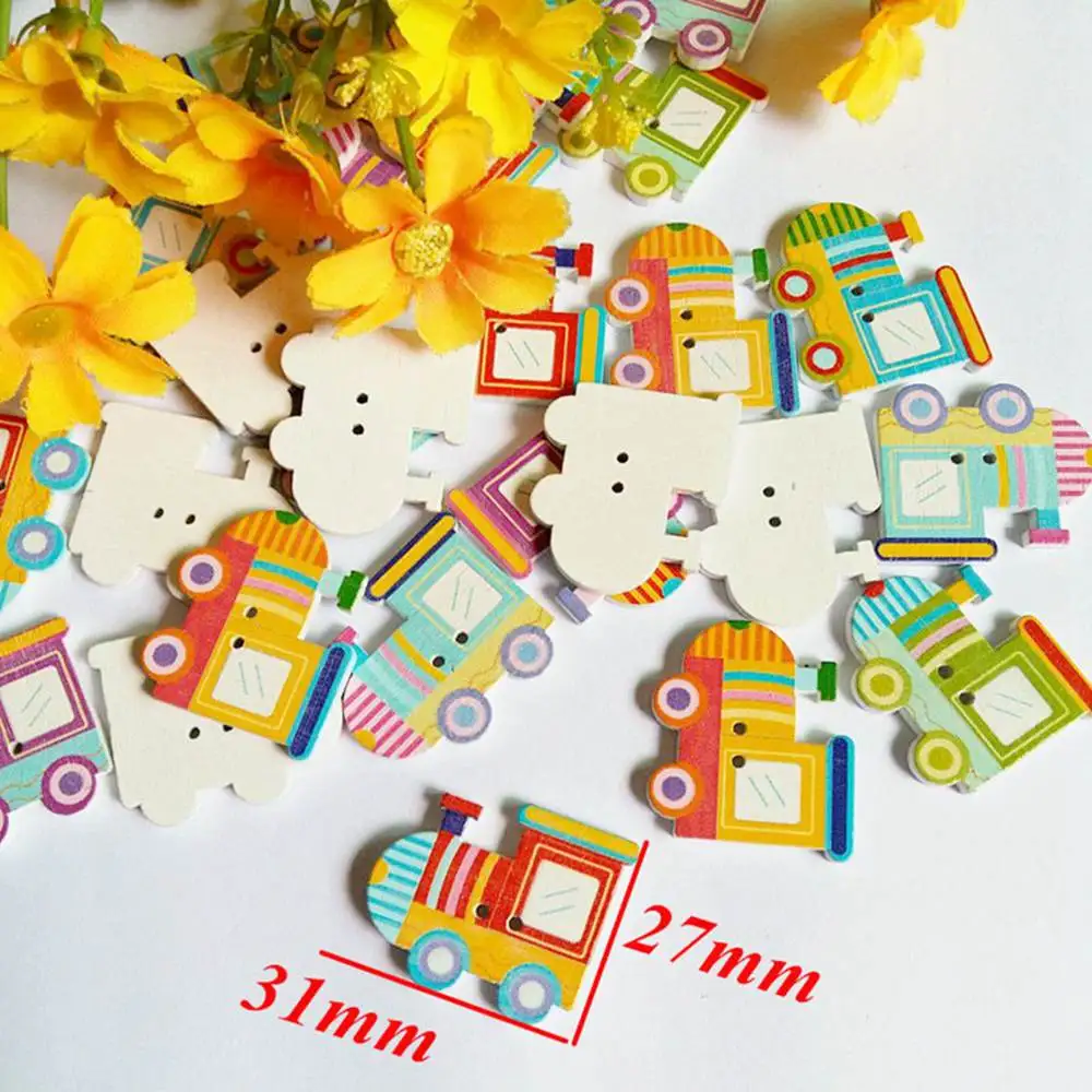 40Pcs /lot Mixed train buttons 2 Holes Wooden Decorative Buttons Sewing Accessories Scrapbooking Accessories