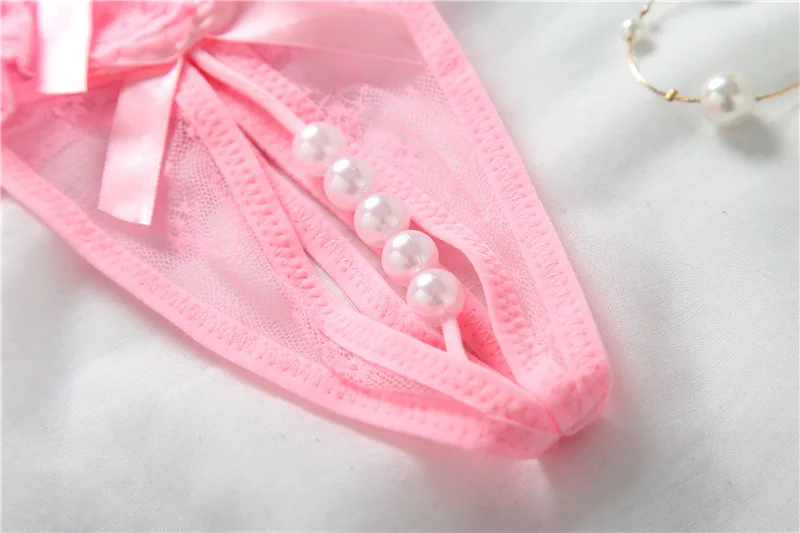 sexy panties lace crotchless thongs G strings tempting open crotch low waist pearl thong ladies panties with beadings for women