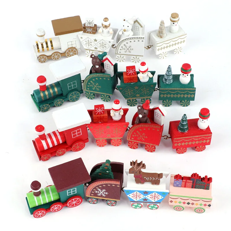

4 Knots Christmas Train Painted Wooden Christmas Decoration for Home with Santa Kids Toys Ornament Navidad 2019 New Year Gift