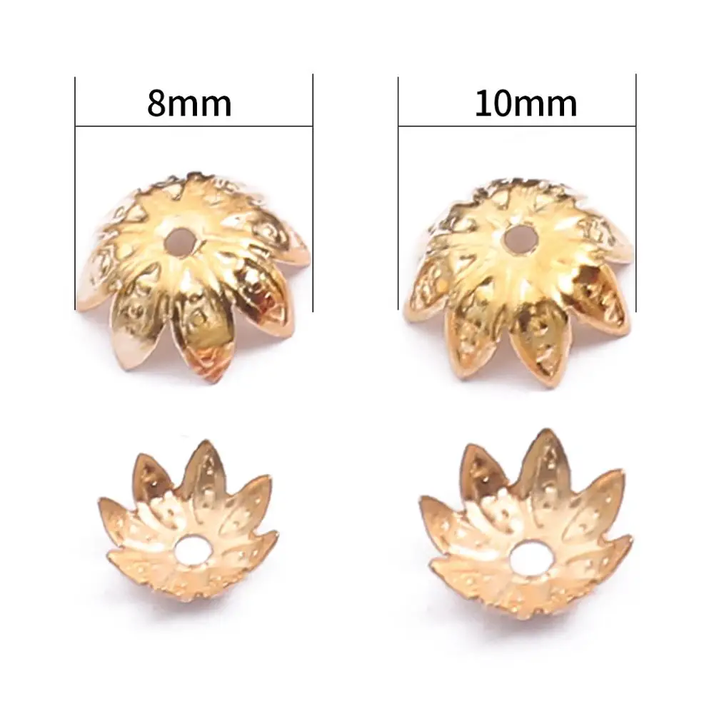 100pcs/lot 8/10mm Lotus Flower Metal Beads Caps Loose Spacer Cone End Beads Cap For DIY Jewelry Making Necklace Accessories