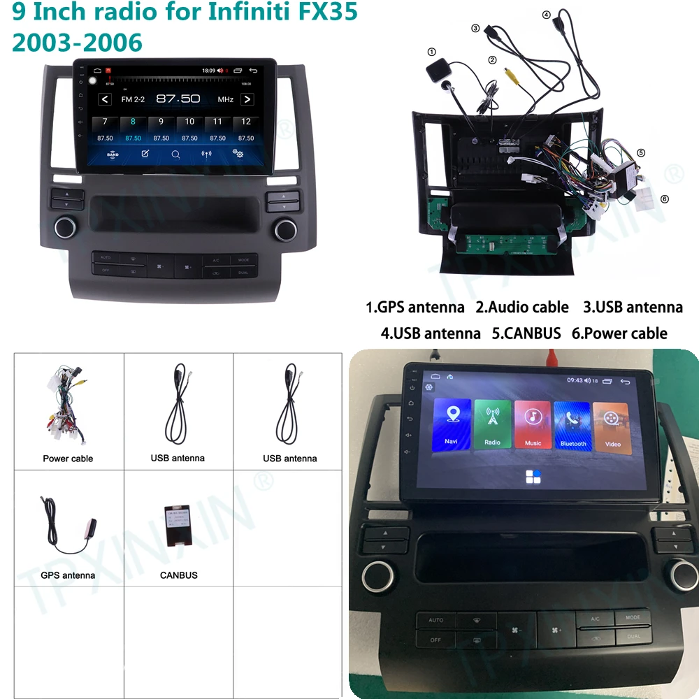 For Infiniti FX35 FX45 2003 - 2006 Android 12 Car Stereo Car Radio with Screen Radio Player Car GPS Navigation Head Unit