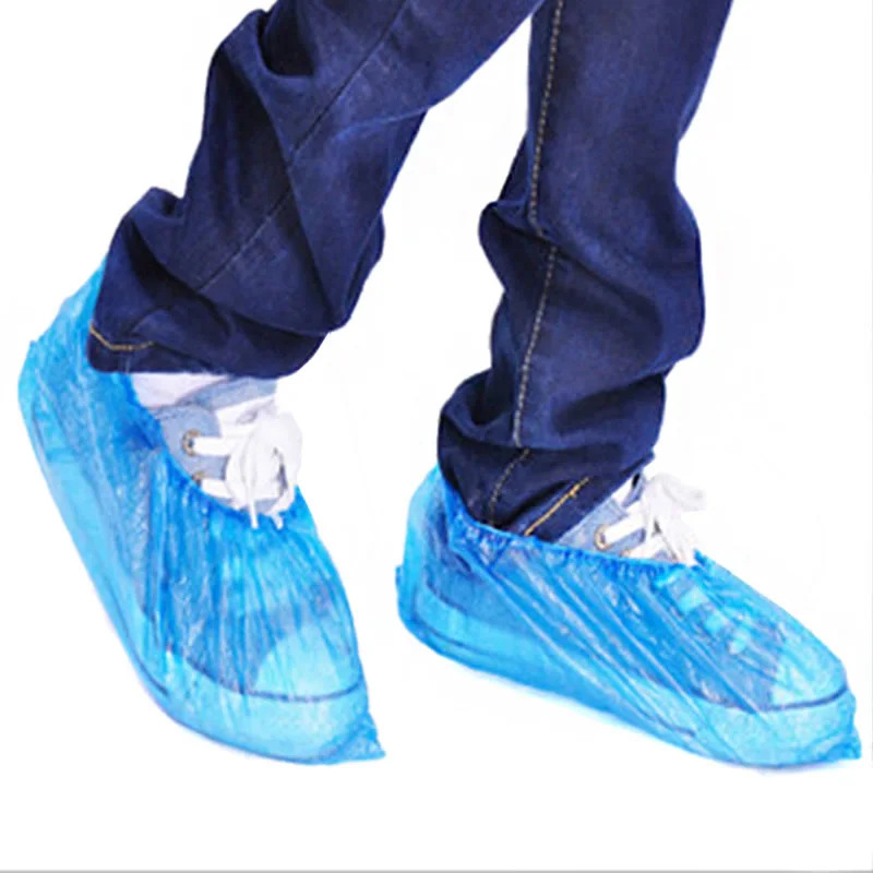 100 Pcs/Bag Disposable Shoe Covers Blue Portable Dustproof Waterproof Anti Slip Household Indoor Plastic Protective Supplies