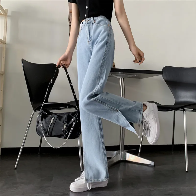 

Woman Jeans High Waist Clothes Wide Leg Denim Clothing Blue Streetwear Vintage Quality Nice Vogue Harajuku Straight Pants