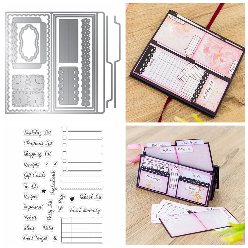 Metal Cutting Dies With Clear Stamps Flip Fold Small Purse Holder To Do List Chart DIY Scrapbooking Craft Paper Cards 2020