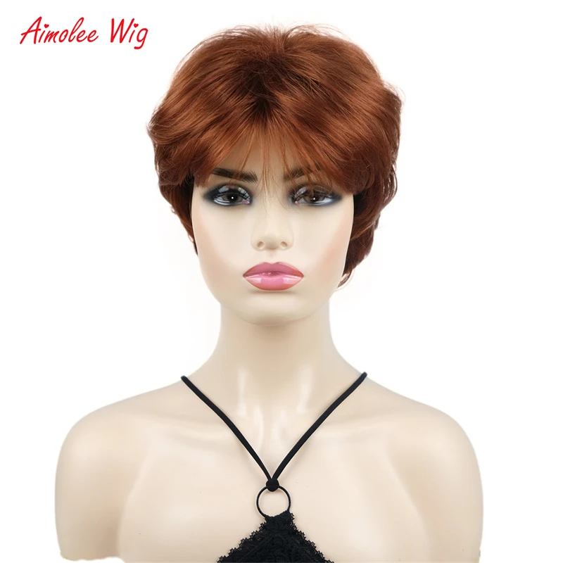 Aimolee Short Wavy Women Synthetic Natural Hair Wigs with Bangs Fashion Daily Wig