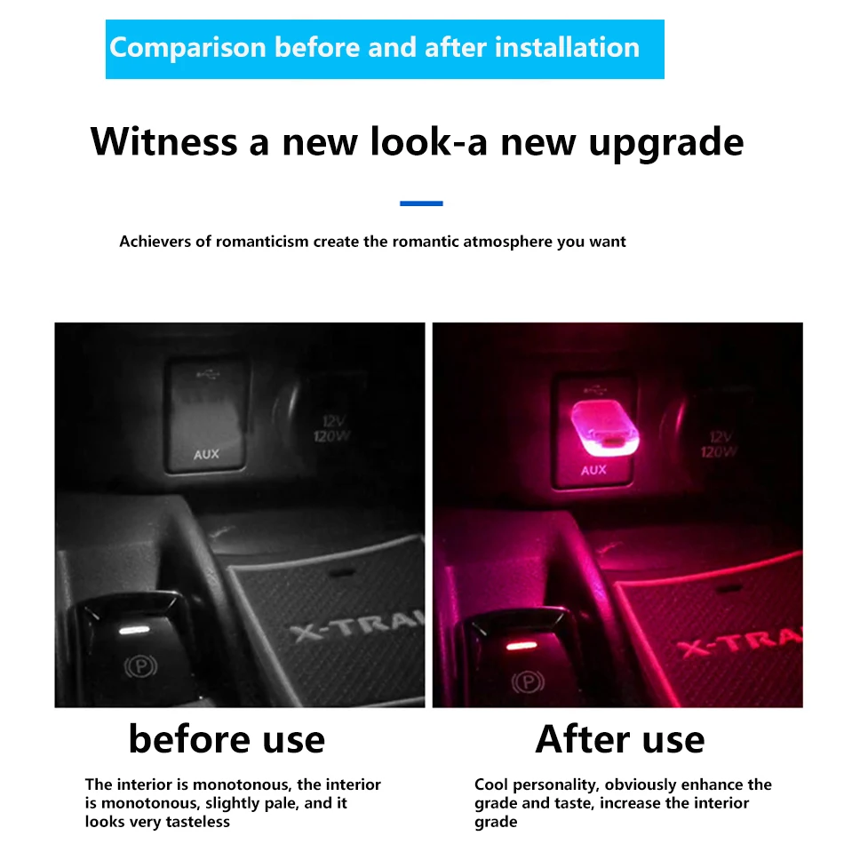 USB RGB Car LED USB Ambient Light Mood Interior Lamp Plug/Play Emergency Bulbs Mini Voice Control Smart Touch