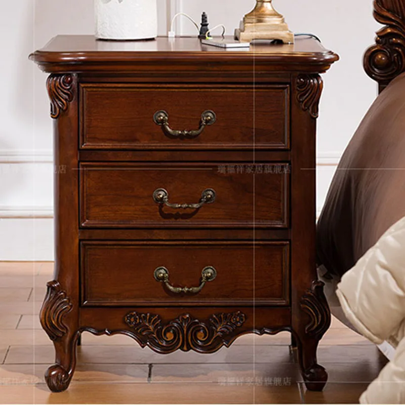 European-style Bedside Table American Country Bedroom Rechargeable Locker Solid Wood Side Cabinet Chest of Drawers