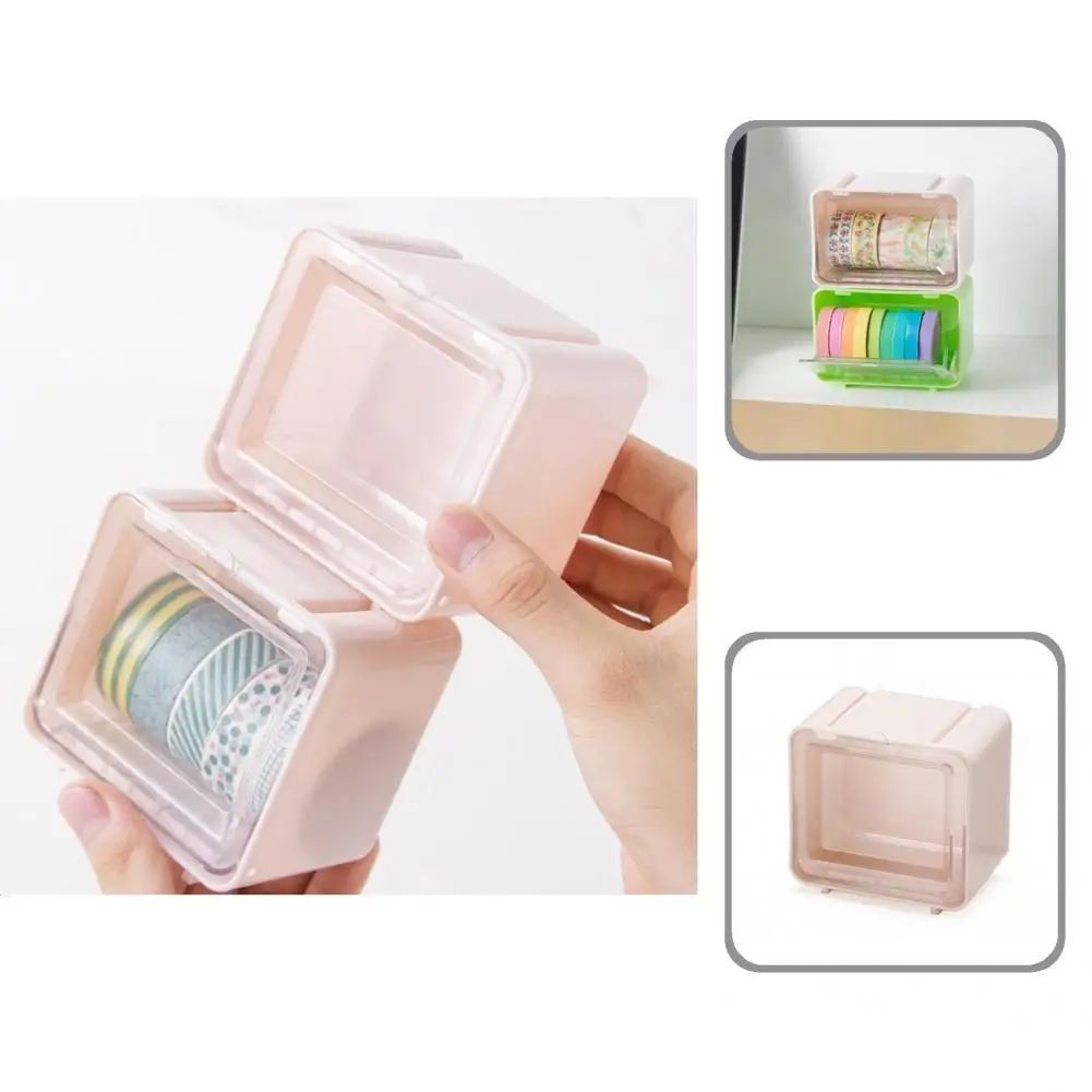 กล่องเก็บของเทป Washi ฝาปิดโปร่งใสกล่องเก็บของที่มองเห็นได้กล่องเก็บเทปกันฝุ่นทนทานสำหรับเดสก์ท็อป