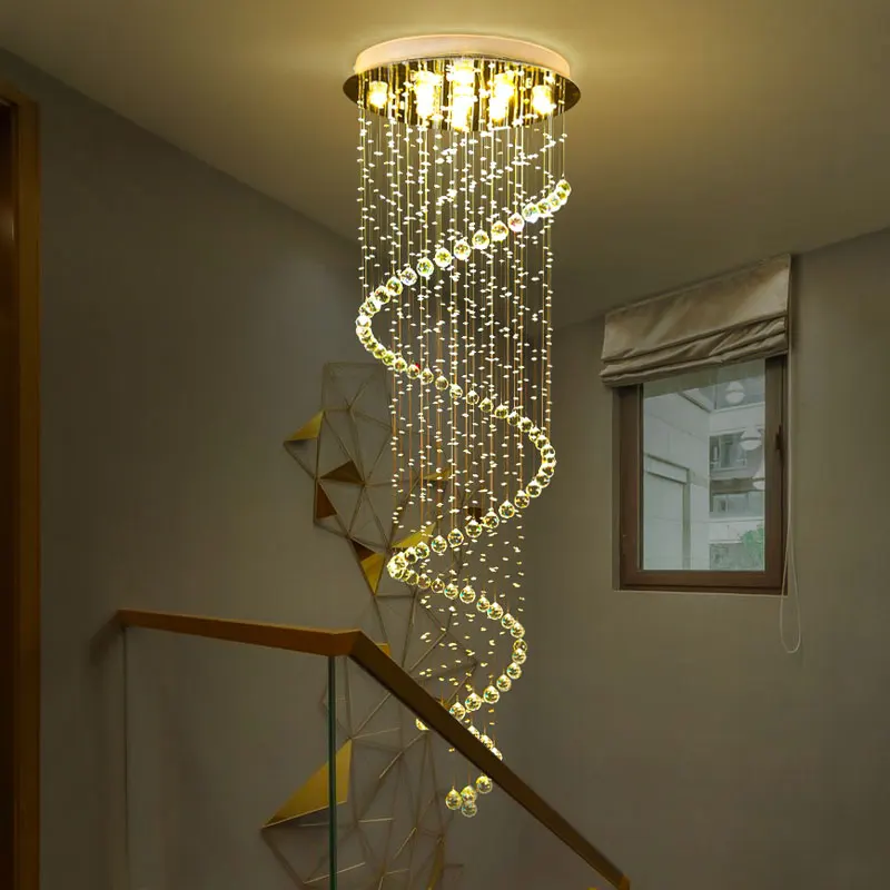 DT staircase chandelier rotating staircase light crystal lampe villa staircase light long pendant lights suspension luminaire