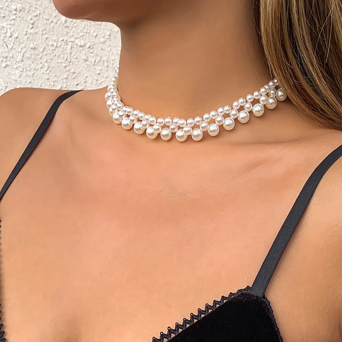 Boho Fashion Imitation Pearl Necklace Women's Retro Creative Sweet Bride Handmade Beaded Clavicle Necklaces Girl Jewelry