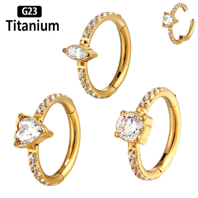 ASTM F136 Titanium Earring CZ Hoop Hight Segment Rings Clicker Septum Piercing Daith Nose Rings Helix Ear Cartilage Body Jewelry