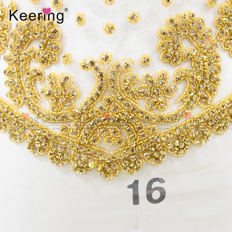 Keering-3D Gold Rhinestone Beads for Party Dress, Crystal Applique, Sexy, WDP-268