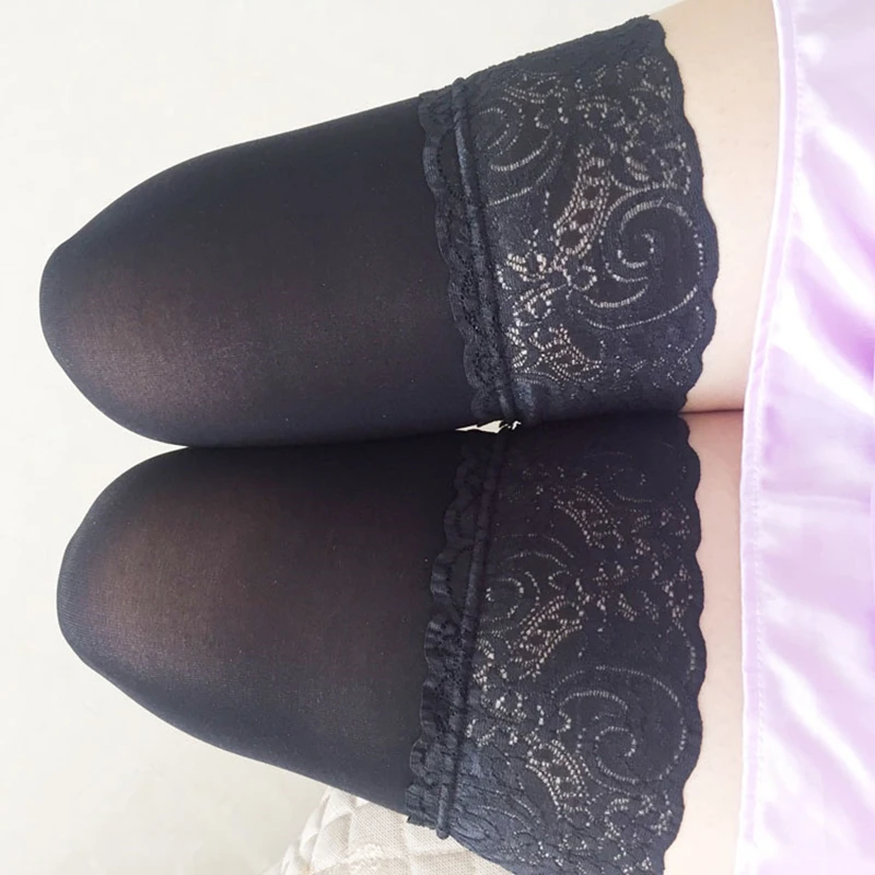 80D Samt Beinlinge Frauen Sexy Spitze Top Silikon Halten Oberschenkel Hohe Strümpfe Elastische Nylon Medias De Mujer Dessous – Detail 6