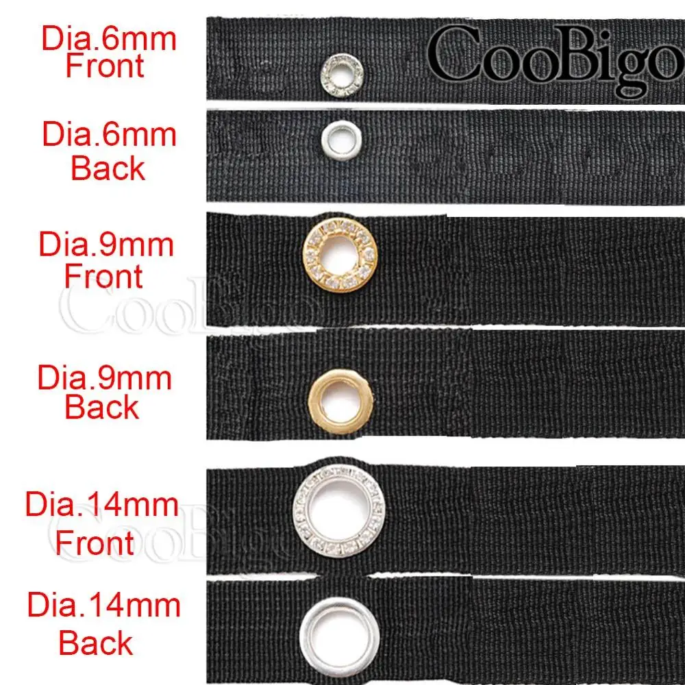 50Sets Metal Eyelets Rhinestone Diamonds Grommets for Leathercraft Shoes Belt Bag DIY Clothes Decorative Accessories Dia.6~14mm