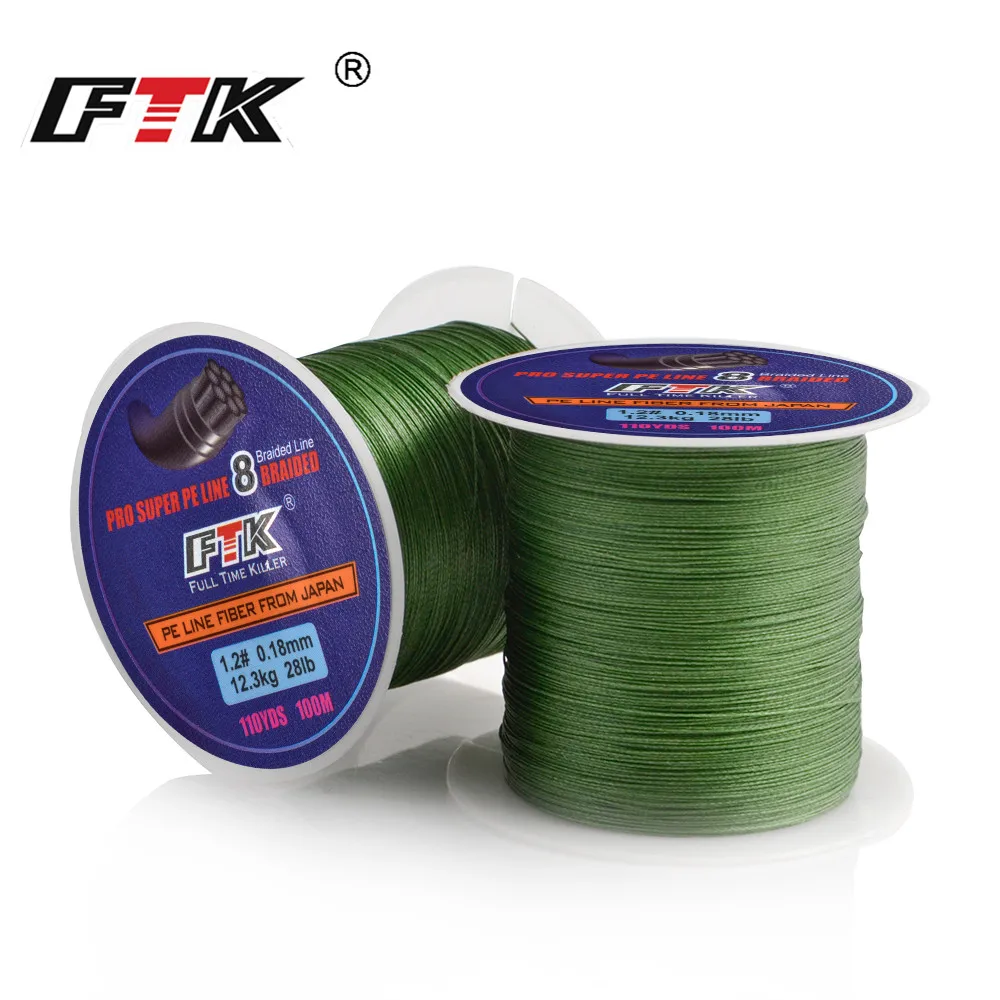 

FTK 100m Fishing Line 25-90LB 1.0#-6.0# 8Braided Line Smooth Multifilament PE Fishing Line for Saltwater Fishing