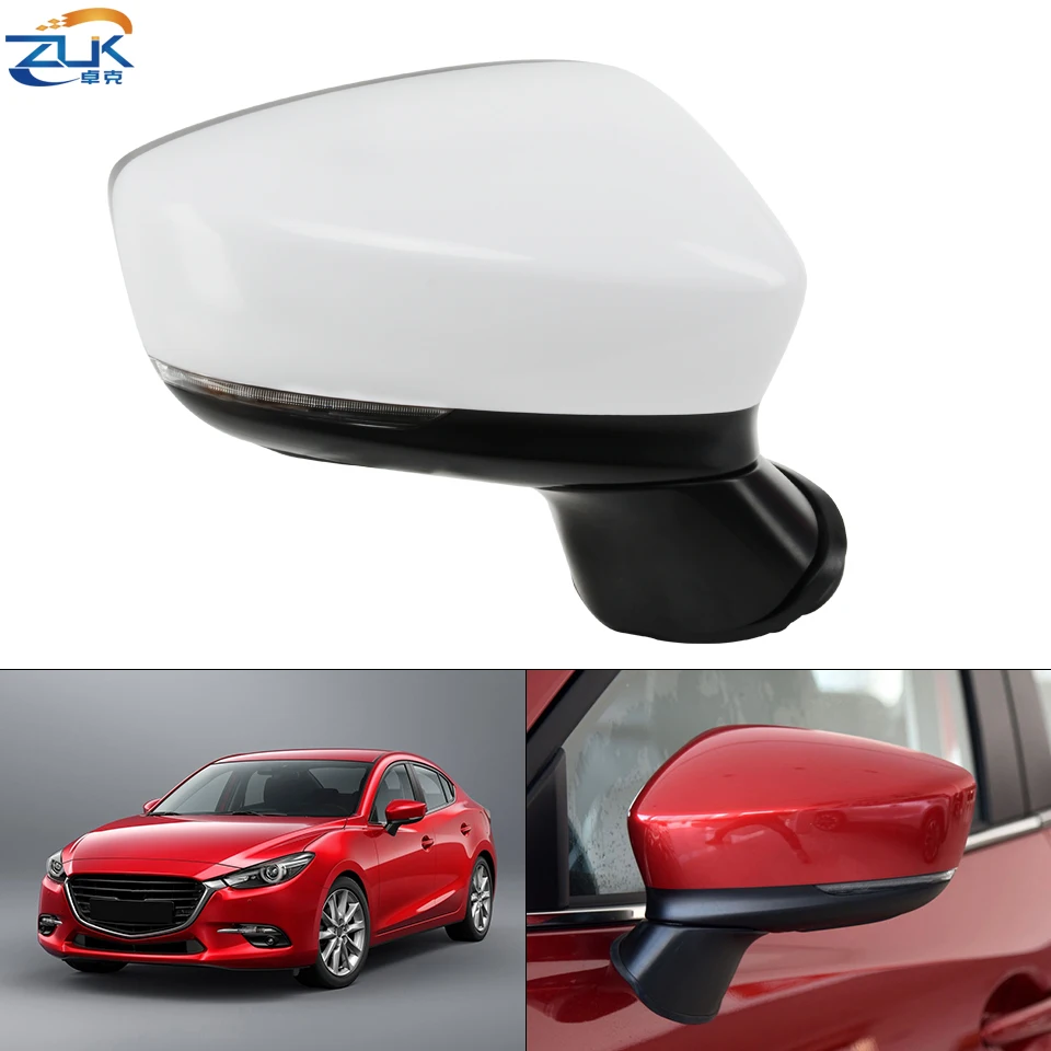 ZUK Car Exterior Door Rearview Mirror Assy For MAZDA 3 AXELA BN BM 2017 2018 9-PINS With LED Heating BSD System None Painted