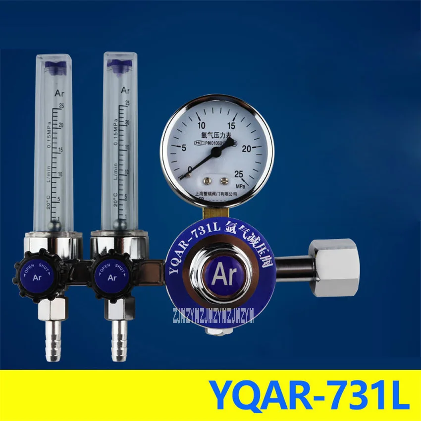 YQAR-731L Pressure Reducer Full Copper Dual Flow Arc Welding Pressure Gauge Gas Cylinder Pressure Reducing Valve 25L/min 15MPa