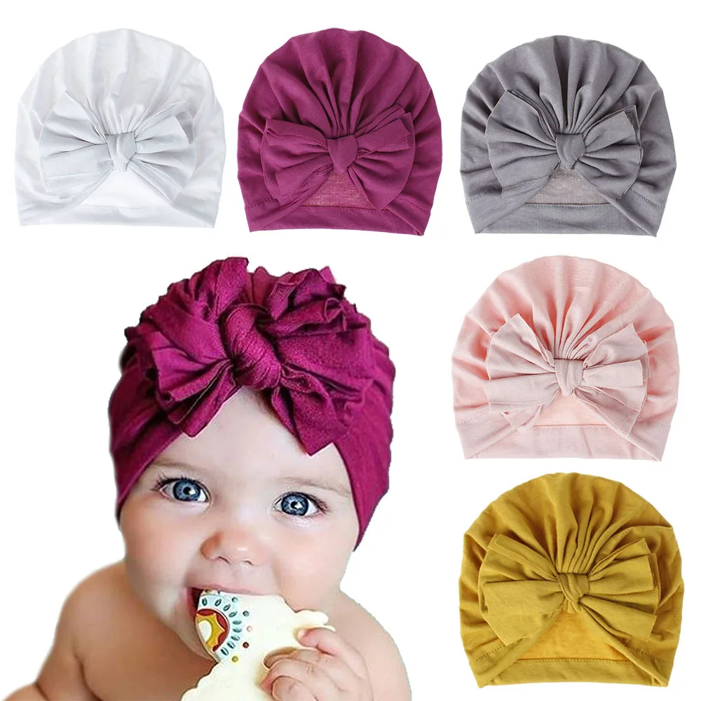 18 Colors Baby Hat Cotton Bow Turban Hat Baby Photography Props Kids Beanie Infant Accessories Baby Cap for Girls Boy Child Hats